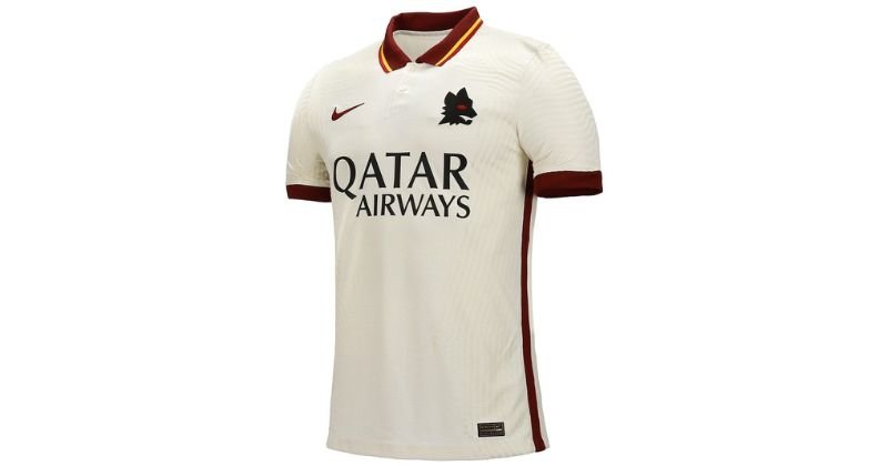 roma 2020-21 away shirt in off-white with maroon trims